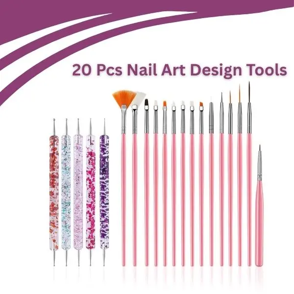 20-Piece Professional Nail Art Kit: Includes 15 Painting Brushes & 5 Double-Ended Dotting Tools for all your nail design needs.