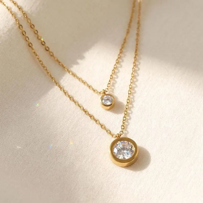 Layered Graduated CZ Pendant Necklace