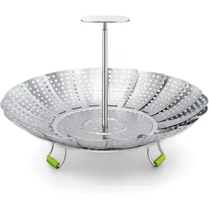 Steamer Basket, 3rd Generation Stainless Steel Vegetable Steamer with Extendable Handle for Cooking , Folding & Expandable Veggie Steam Insert, Fit Various Size  (5.5" to 9")