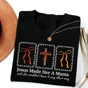 Coquette Christian Mama Fall, Jesus Made Her A Mama, Boho Fall Mama TShirt, Christian Fall T-Shirt, Jesus Tee