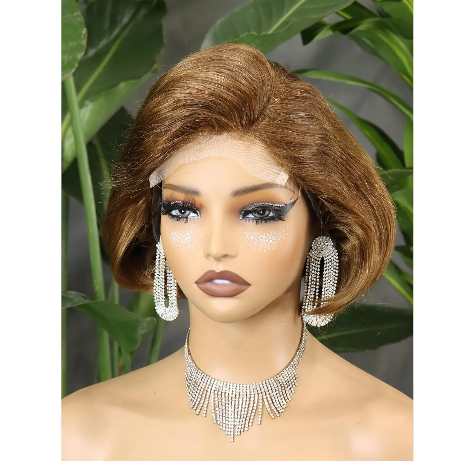 Pixie Cut Human Hair Straight Bob 5x5 Lace Front Wigs ombre brown Side Part Short Pixie Wigs for Black Women Wear and Go Glueless Short Pre Cut Lace With Pre Plucked 300% Density 200g Lace Frontal Wig
