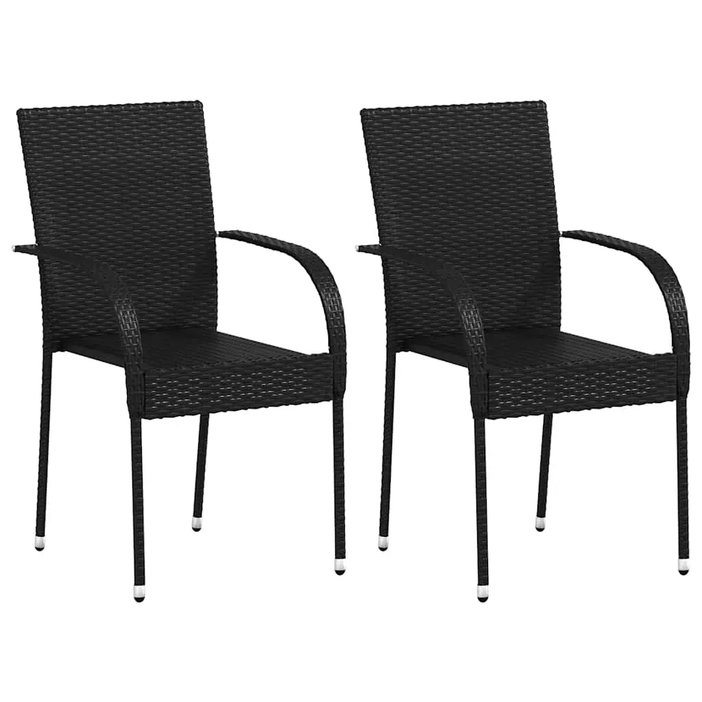 vidaXL Stackable Patio Chairs, 2 Pcs, Outdoor Patio Dining Chair with Armrest, Stackable Outdoor Wicker Chair for Patio Garden Yard, Poly Rattan Black 44238
