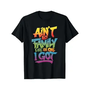Women's 100% Pure Cotton Soft Skin-Friendly Crewneck Tshirt - Funny Slogan "Ain't No Family Like The One I Got" Bold Graffiti Multicolor Rainbow Lettering Print, 180gsm Heavyweight Short Sleeve Top, Casual Streetwear White Tee