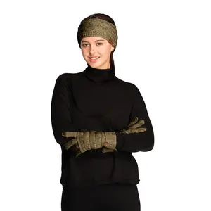 C.C Unisex Cable Knit Winter Headwrap and Touchscreen Gloves Set in Olive