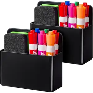 2 Pack Magnetic Pen Holders – Black Plastic Pencil Cups for Whiteboard, Fridge, Locker & Classroom Organization Tools