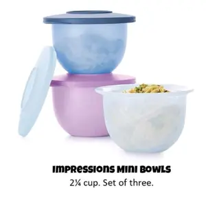 Mini~Impression Bowls - Set of Three Tableware with 2½ Cup Capacity in Assorted Colors