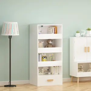 4-Tier Freestanding Bookshelf with 3 Sliding Drawers and 1 Bottom Drawer    RR