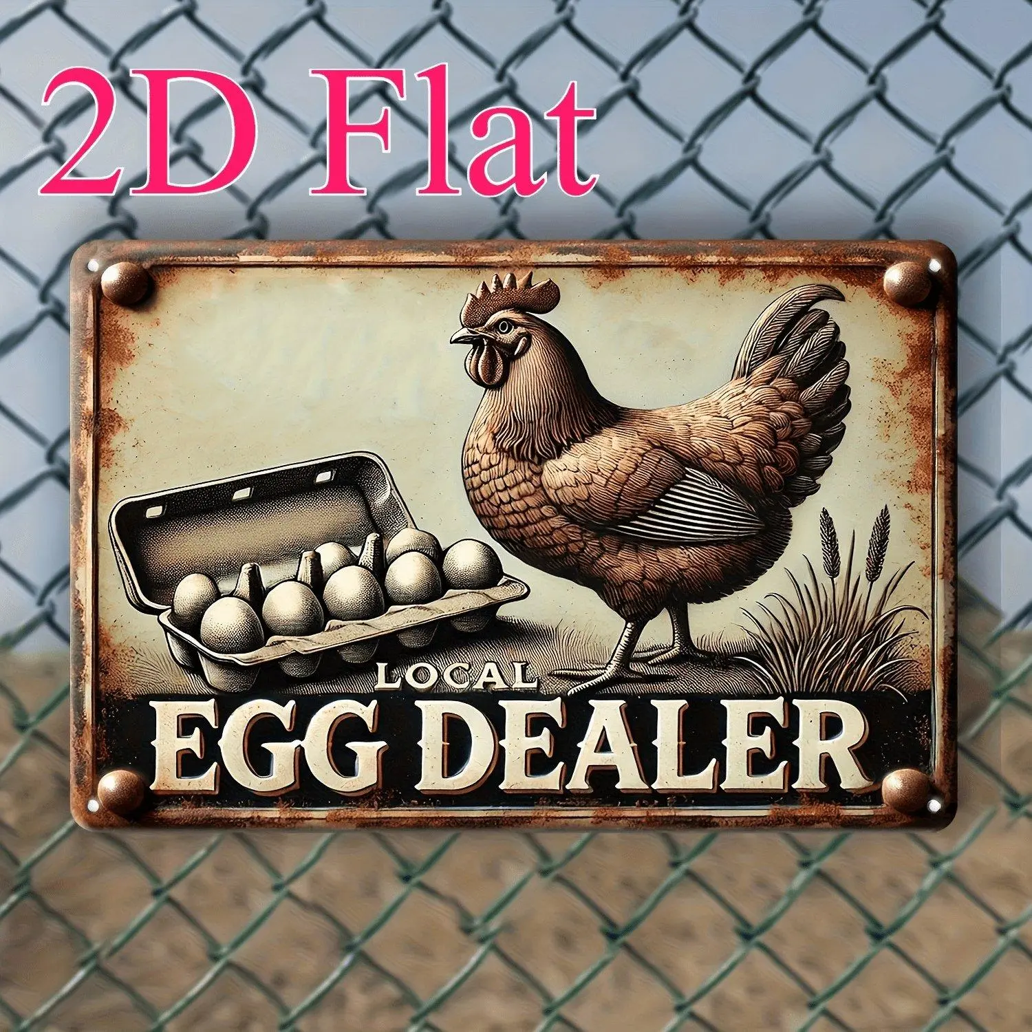 1pc 2D Flat Rooster Local Egg Dealer Farmhouse Rustic 8×12 Inch Aluminum Sign Wall Decor for Farmhouse Home Kitchen Decoration, 2D Flat