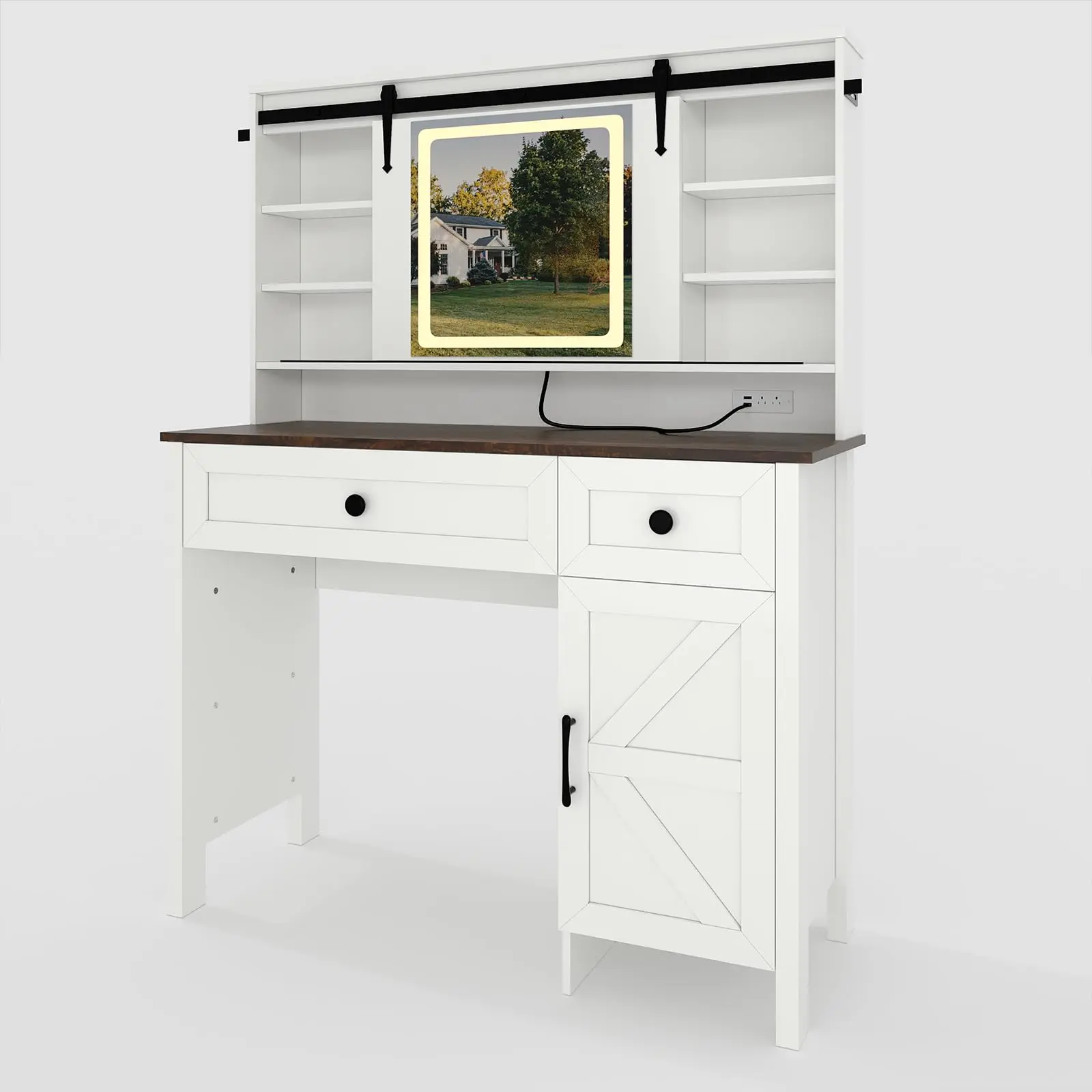 Garvee White MDF Makeup Vanity Dressing Table with Storage Cabinets & Drawers, Compact 118 Indoor Furniture for Bedroom, Storage Drawers