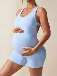 Maternity Casual Solid Color Romper, Suitable For Summer