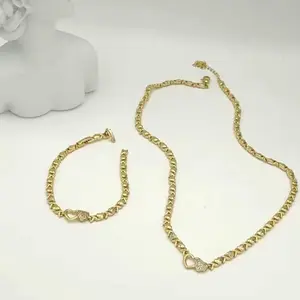 Gold Plated Heart Necklace & Bracelet Set Delicate XOXO Style