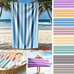 1pc Extra Large Size Thin Striped Beach Towel, Quick Dry Absorbent Microfiber Bath Towel, Quick Drying Towel, Perfect for Beach Outing Pool Yoga Travel Gift