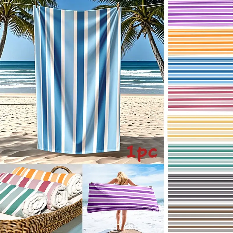 1pc Extra Large Size Thin Striped Beach Towel, Quick Dry Absorbent Microfiber Bath Towel, Quick Drying Towel, Perfect for Beach Outing Pool Yoga Travel Gift