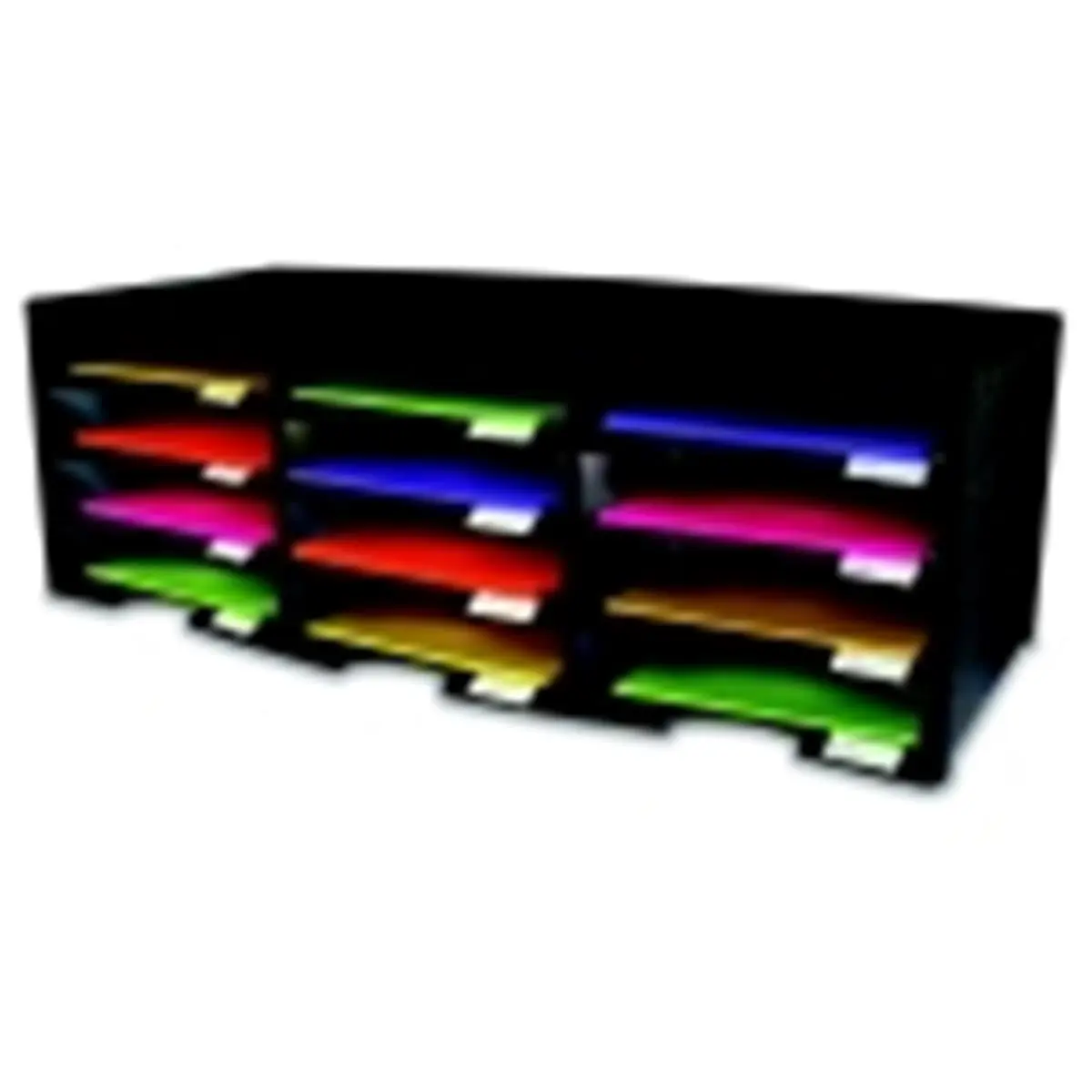 Storex 12-Compartment Literature Organizer - 100% Post Consumer Recycled Materials, 31-3/8 x 14-1/8 x 15-1/2 in, for Brochures & Forms, Black (Desk Organizer for Office Stationery & Supplies), Desk Organizer Supply, Table Organizers