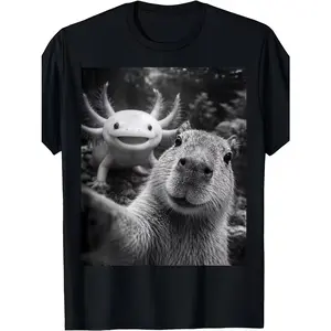 Axolotl & Capybara Selfie Graphic T-Shirt, Cotton Comfort Tee, Viral Animal Meme Fashion Outfit, Casual Shirt, Ideal Animal Lover & Meme Gift for Him/Her