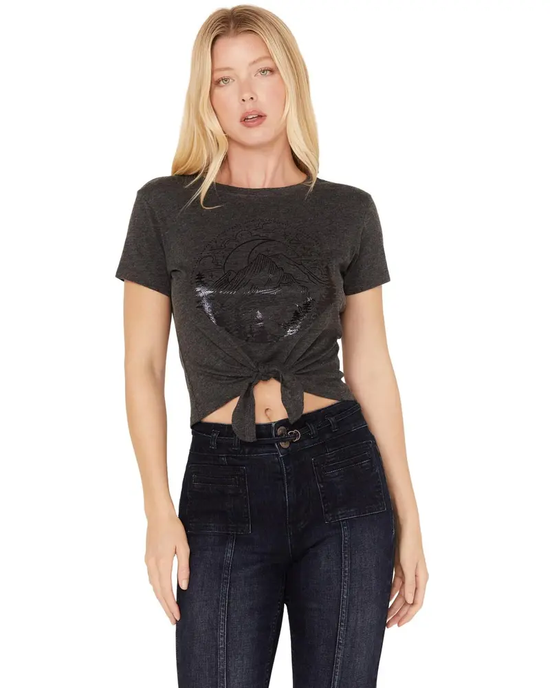 Shyanne Women's Tie-Front Foil Mountain Graphic Tee - Swho22k34