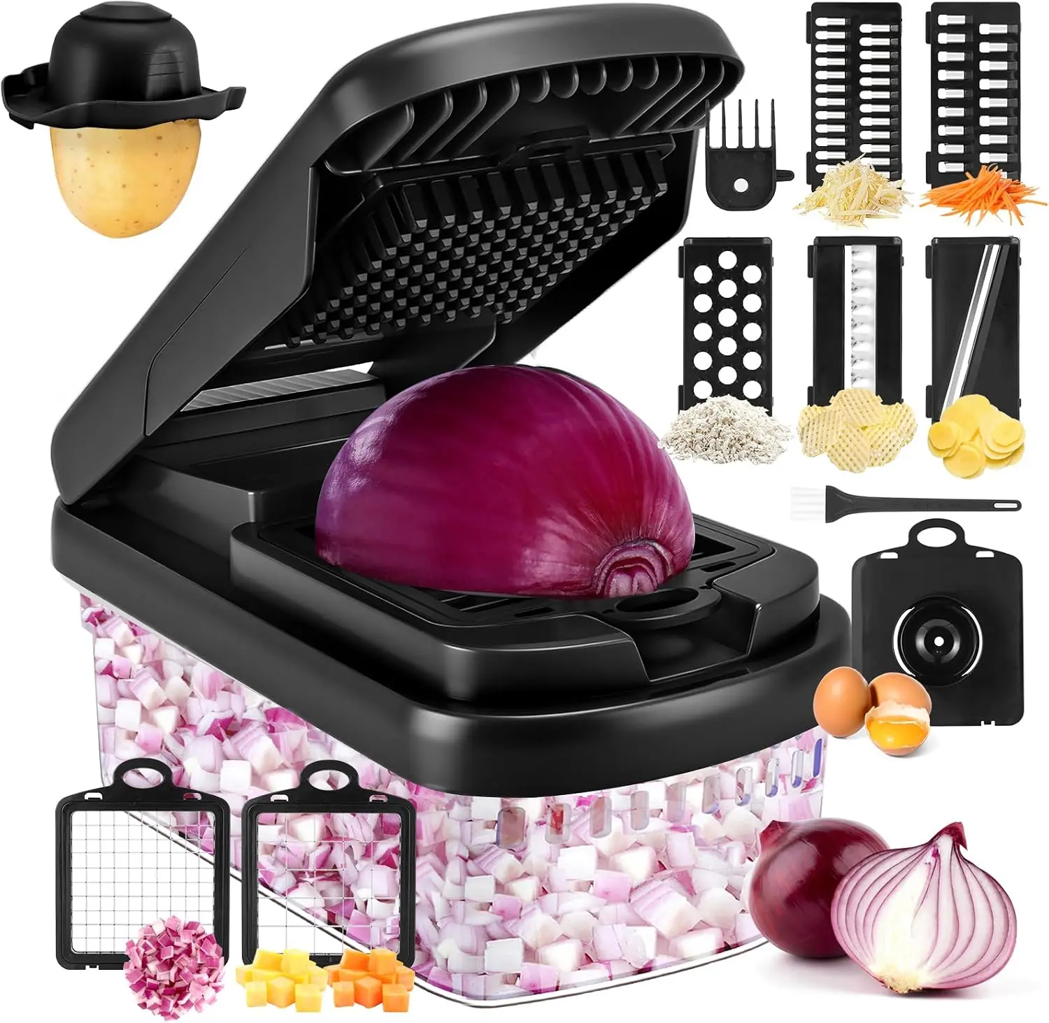 Heavy Duty Black Mandoline Slicer, All-in-One Kitchen Gadget for Slicing, Shredding and Dicing