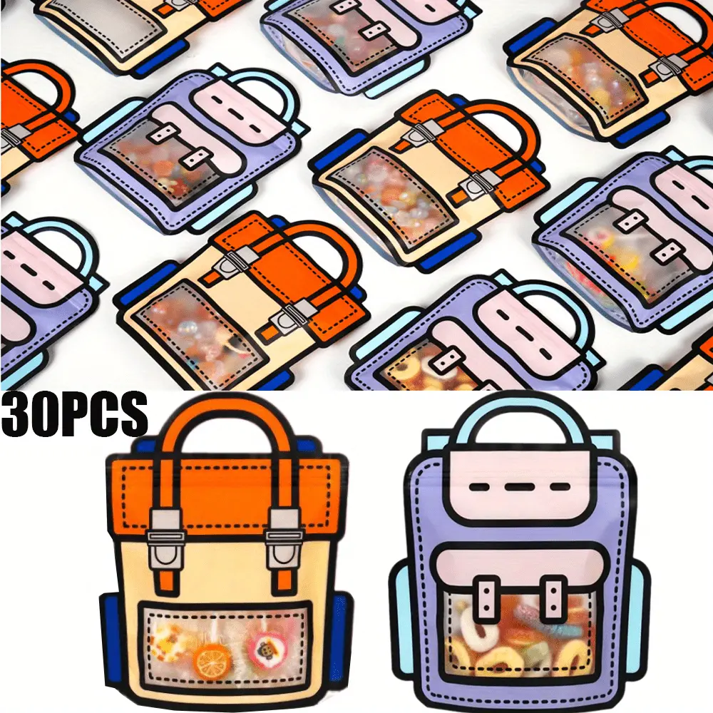 30PCS Large Resealable Zipper Party Bags - Plastic Cartoon Gift Pouches for Halloween Candy, Birthday Favors, Candy Party Decorations, Event Gift Bags,Decorative Handle, Multicolor Pattern, Holiday Gifts