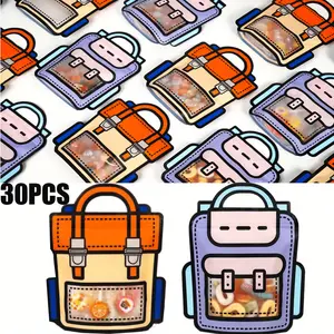 30PCS Large Resealable Zipper Party Bags - Plastic Cartoon Gift Pouches for Halloween Candy, Birthday Favors, Candy Party Decorations, Event Gift Bags,Decorative Handle, Multicolor Pattern, Holiday Gifts