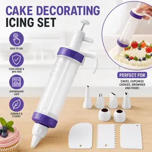 Dessert Decorating Syringe Set – 7 Icing Nozzles + 3 Cream Scrapers, Cupcake Filling Injector, Cake Decorating Kit for Baking Supplies – Reusable Frosting Syringe for Cookies, Cupcakes, Donuts