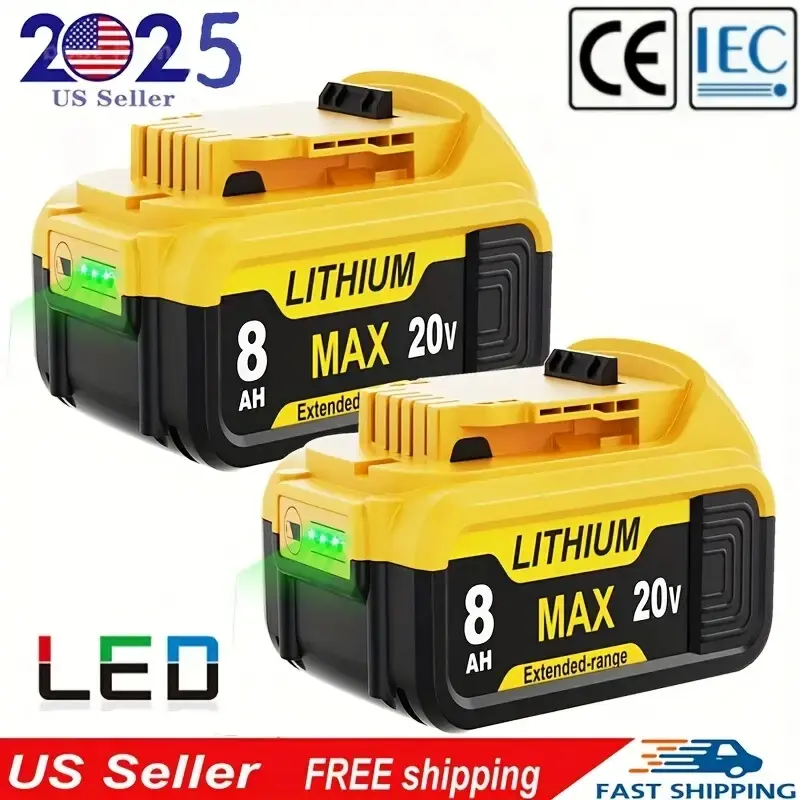 2 PACK 8.0Ah 20 Volt Replacement For Dewalt 20V Max Battery Lithium Ion Compatible With DCB200 20V Series Power Tools Christmas Halloween Gift Durability Compatibility