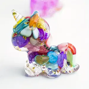 Unicorn Shaped Resin Ornament, 1 Count Colorful Unicorn Figurine, Mini Crystal Unicorn Ornament, Sculpture Desk Decor, Desktop Decoration for Home Office, Christmas Gift