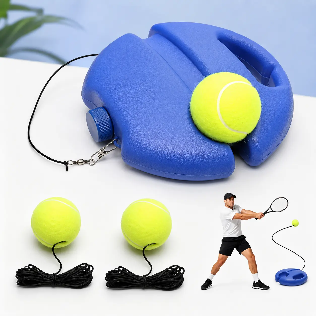 Tennis Trainer Set with  Bouncing Balls - Portable Innovative Tennis Training Equipment for Outdoor Use in Gardens, Parks for Children & Adults