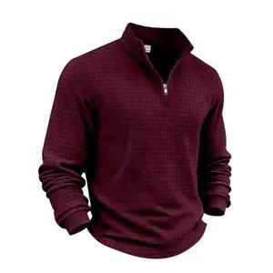 Men's autumn and winter solid color waffle weave pullover sweatshirt, regular style leisure zipper placket long sleeve knitted sweater, men' outdoor sports clothing, S-3XL(Sheet)