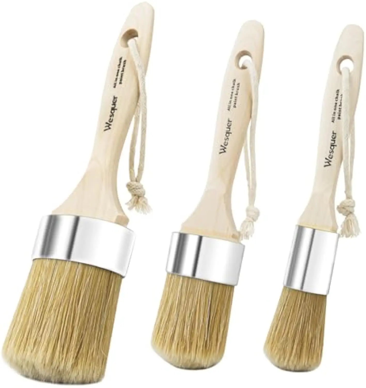 Wesquer Chalk Paint Brush Natural Bristle Round Paint Brush Wax Brushes for Waxing Furniture, Painting Stencil, Home Decor, DIY Art Crafts, Watercolor, Graffiti Creation - 3Pack