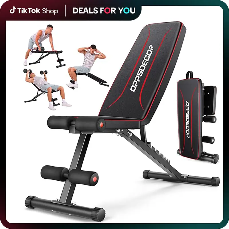 【Deals For You】OPPSDECOR Workout Bench, Adjustable & Foldable Weight Bench for Bench Press, Strength Training and Full Body Workout. Perfect for Dumbb