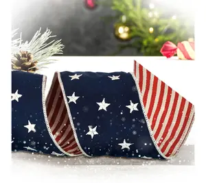 4"X5Y Americana Stars And Stripes Wired Ribbon By Valerie 4"X5Y Americana Stars And Stripes Wired Ribbon By Valerie