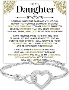 To My Daughter Heart Infinity Bracelet – Meaningful Jewelry Gift with Love Message Card – Perfect Birthday, Graduation, Christmas, Valentine’s Day or Special Occasion Present from Mom or Dad