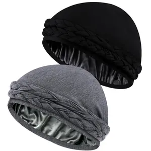 1 or 2 Packs Luxurious Satin-Lined Turban for Men and Women Stylish Pre-Tied Braid Head Wrap, Sleep Cap, Bonnet, Durag for Ultimate Comfort and Style