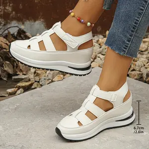 Womens Soft Sole Platform Sandals - Round Toe Comfortable Casual Walking Shoes, Hollow Wedge Breathable Sandals - For Women - Suitable for Summer, Casual Wear - Perfect Gift for Fashionable Women