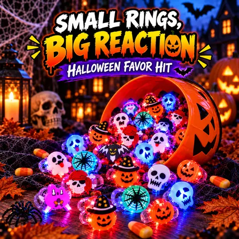 AOOEPTR 50pcs Lightweight Unisex Glow-in-the-Dark Flashing LED Rings - LED Light Party Supplies, Halloween Decorating Gifts, Goodie Bag Fillers