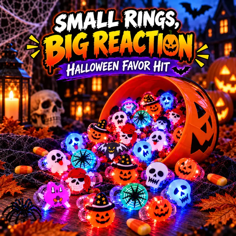 AOOEPTR 50pcs Lightweight Unisex Glow-in-the-Dark Flashing LED Rings - LED Light Party Supplies, Halloween Decorating Gifts, Goodie Bag Fillers