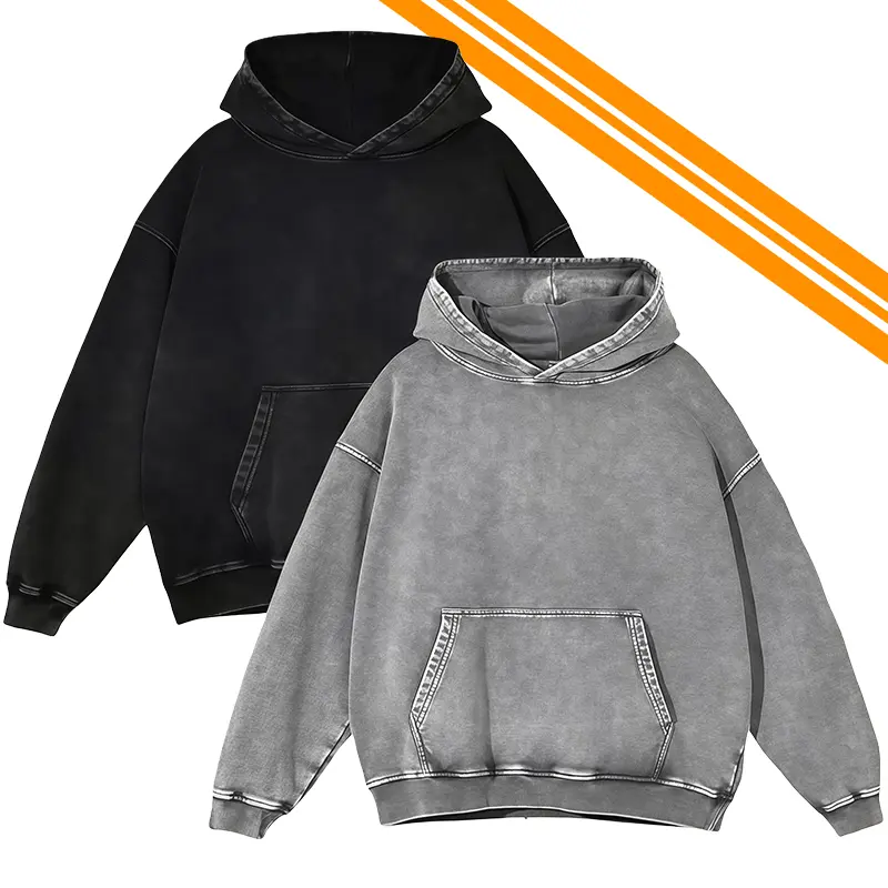 2 Pack Acid Wash Hoodie Oversized Vintage Hoodie Unisex Heavy Weight Hoodie Distress Hoodies for Men Women CouplesAcid Wash Hoodie