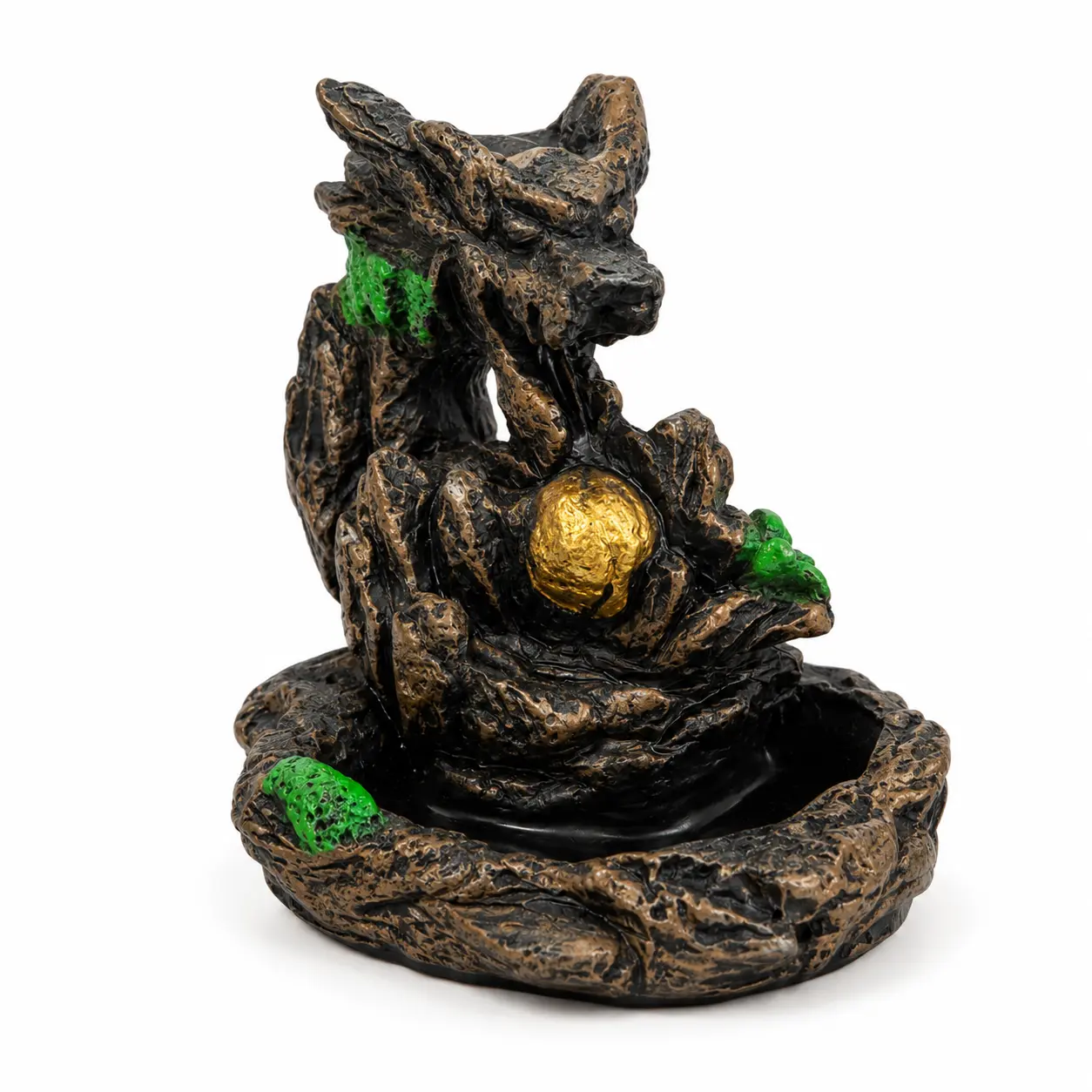 Dragon Falls Backflow Burner, Resin Dragon Incense Waterfall Holder with Decorative Smoke Display, Tabletop Ornament for Bedroom, Office, Tea Corner and Shelf Styling, Optional Sandalwood Cone Gift Box with 36 Backflow Cones, 4.53 x 3.15 x 4.13 in