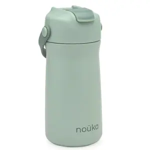 Nouka Kids Water Bottle with Silicone Spout and Silicone Straw, Moss