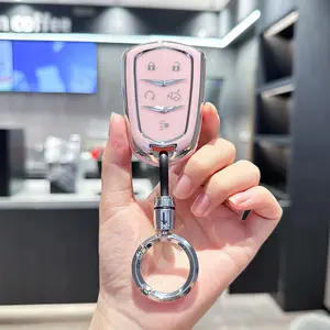 ACEBOY For Cadillac Key Fob Cover - Soft TPU Key Case Protection With Bling Keychain Fit For Escalade CTS SRX XT5 ATS CT6 5 Buttons Smart Key Cas