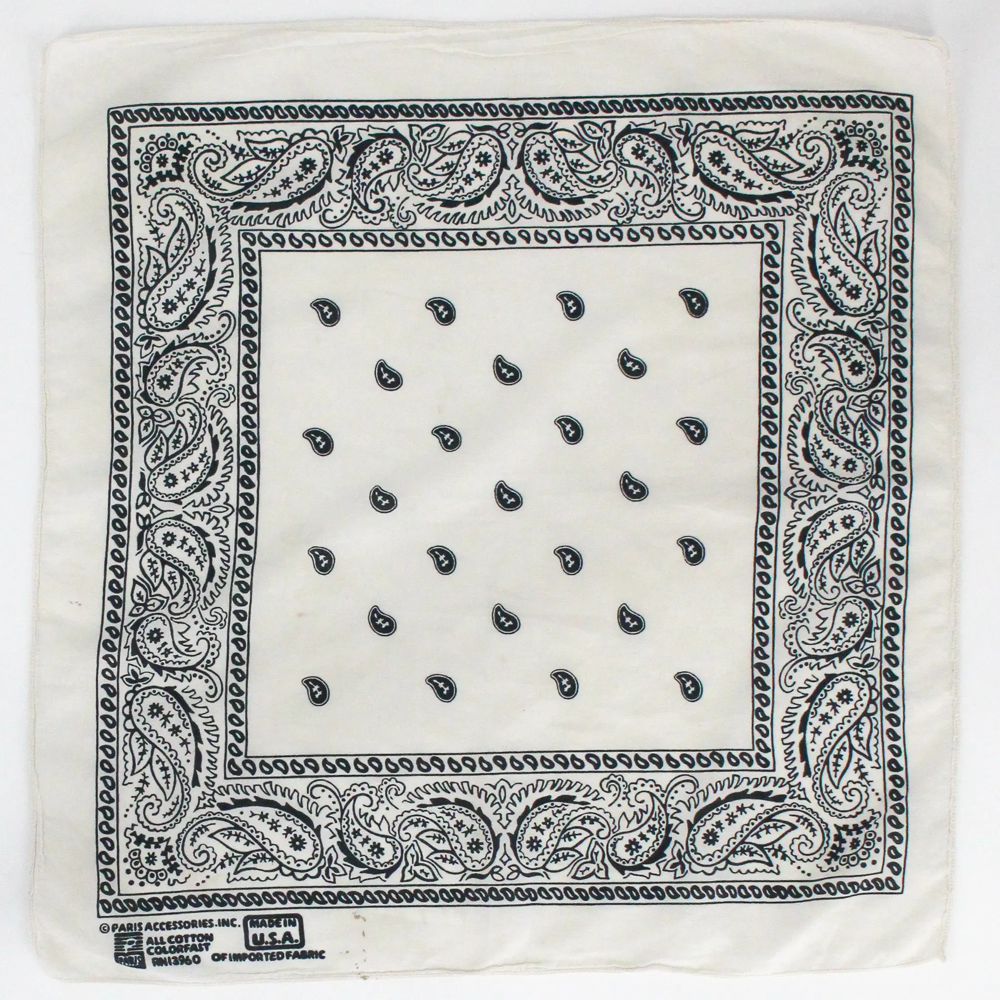 90s paris accessories black and cream paisley cotton bandana