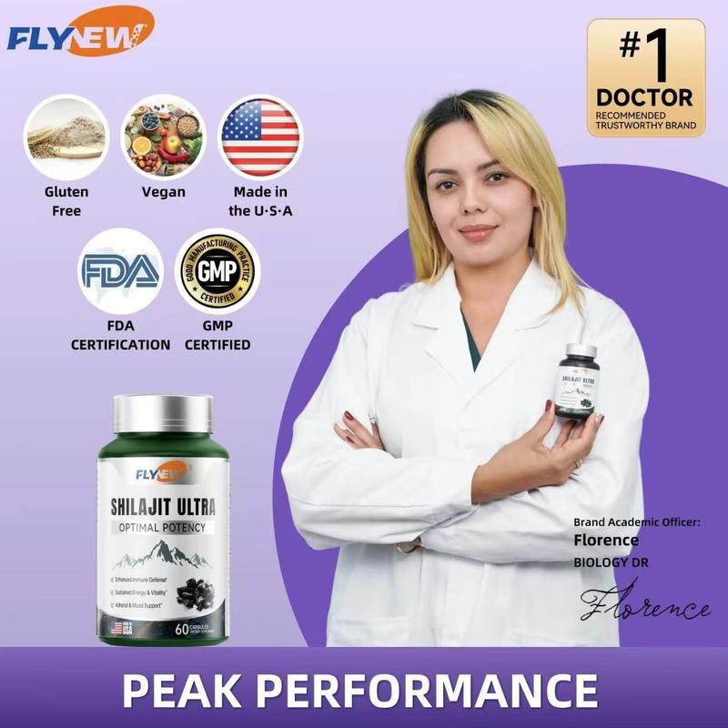 FLYNEW Optimal Potency I Shilajit Ultra | Adaptogen Energy Stamina Immune Antioxidants | Made in USA | 60 Capsules Healthcare Vitamin Fitness Edible Supplement Dietary