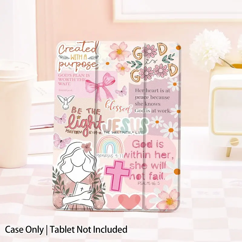 Faith & Floral TPU iPad Case with Folio Stand, Built-in Pencil Holder & Auto Sleep/Wake. Compatible with iPad A16, 10th/11th Gen, 10.2-inch, 11-inch iPad Pro 2020/2021, 11-inch iPad Air, iPad 2025, Galaxy Tab S9 FE+ 12.4-inch series.
