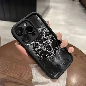Black Baphomet Theme Mysterious TPU Case for iPhone 17 Pro Max 16 16e 15 14 Plus 13 12 Mini 11 Air X XS Straight Edge Drop-Resistant Rugged Durable Cover Shell Gift 2D printing