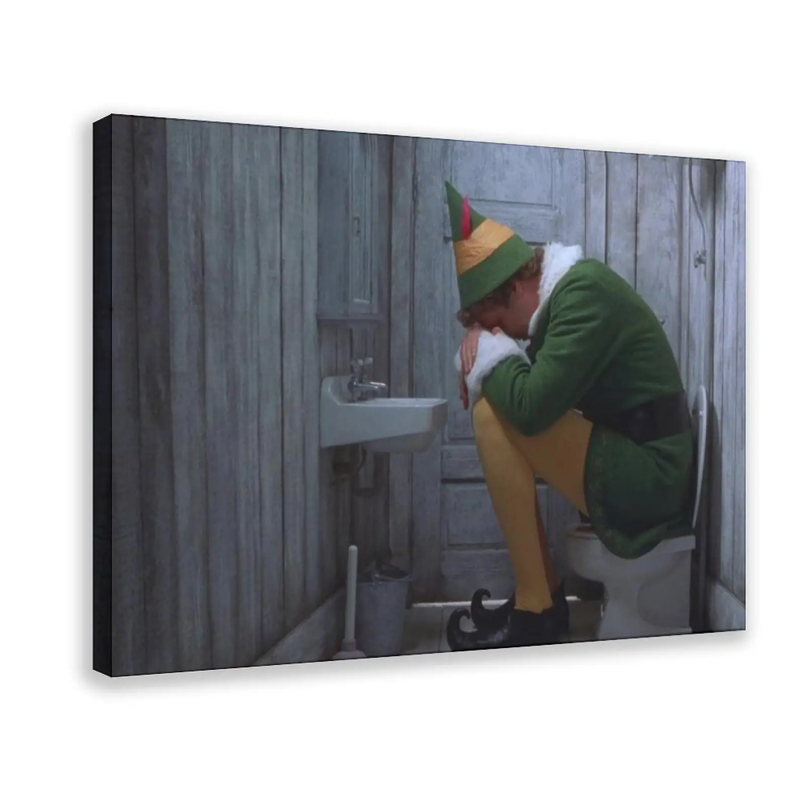 Elf Movie Bathroom Poster - Black and White Funny Christmas Framed Wall Art, Vintage Home Decoration, Retro Xmas Painting, Holiday Gift, Artistic, Funny Elf, Home Office