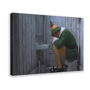 Elf Movie Bathroom Poster - Black And White Funny Christmas Wall Art, Vintage Framed Holiday Decor, Retro Xmas Print