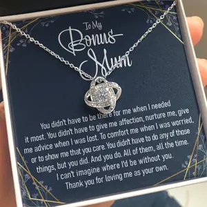 Stepmom Necklace, To My Bonus Mum Love Knot Necklace In A Gift Box With Thoughtful Message Card, Step Mum Gift