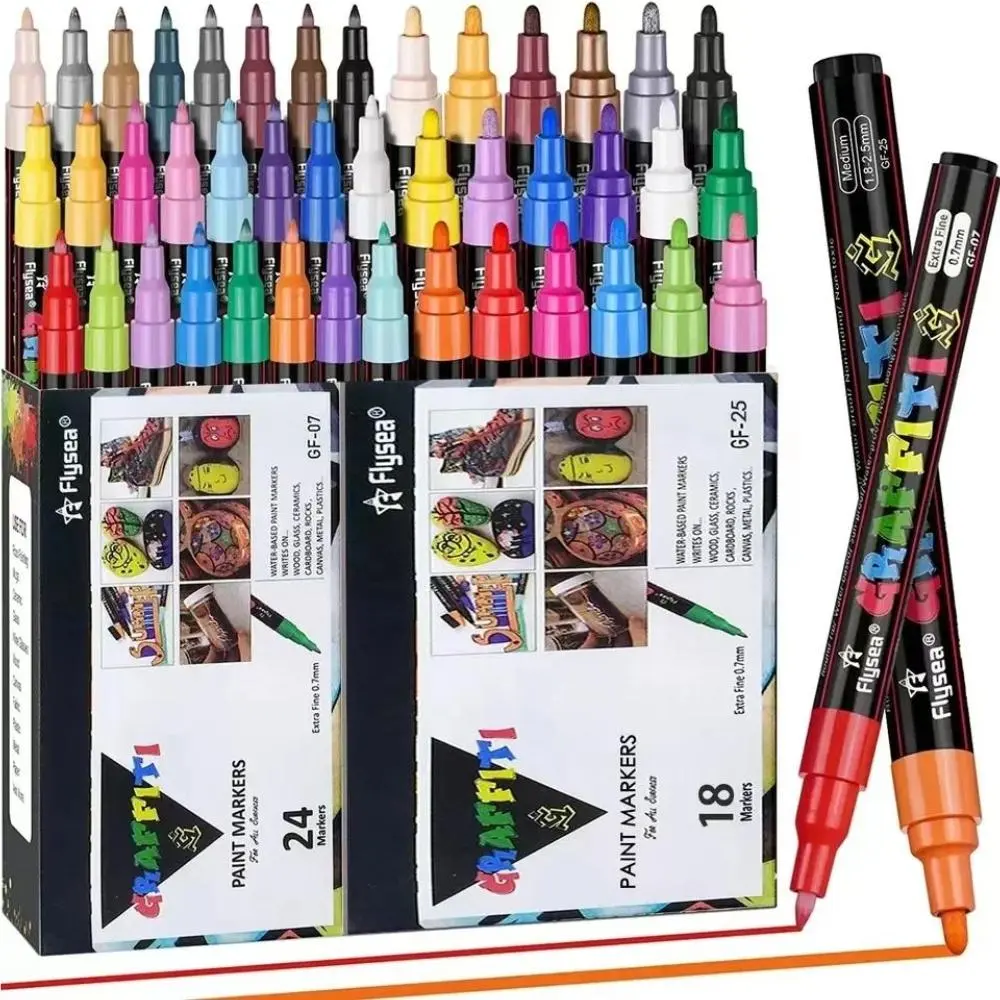 Oil Based Paint Marker Pen Set, Premium Paint Pens, 12/18/24 Colors Paint Marker Pen, Art Supplies for Stone, Wood, Glass, Plastic & Canvas Art Creation, Art Drawing Supplies