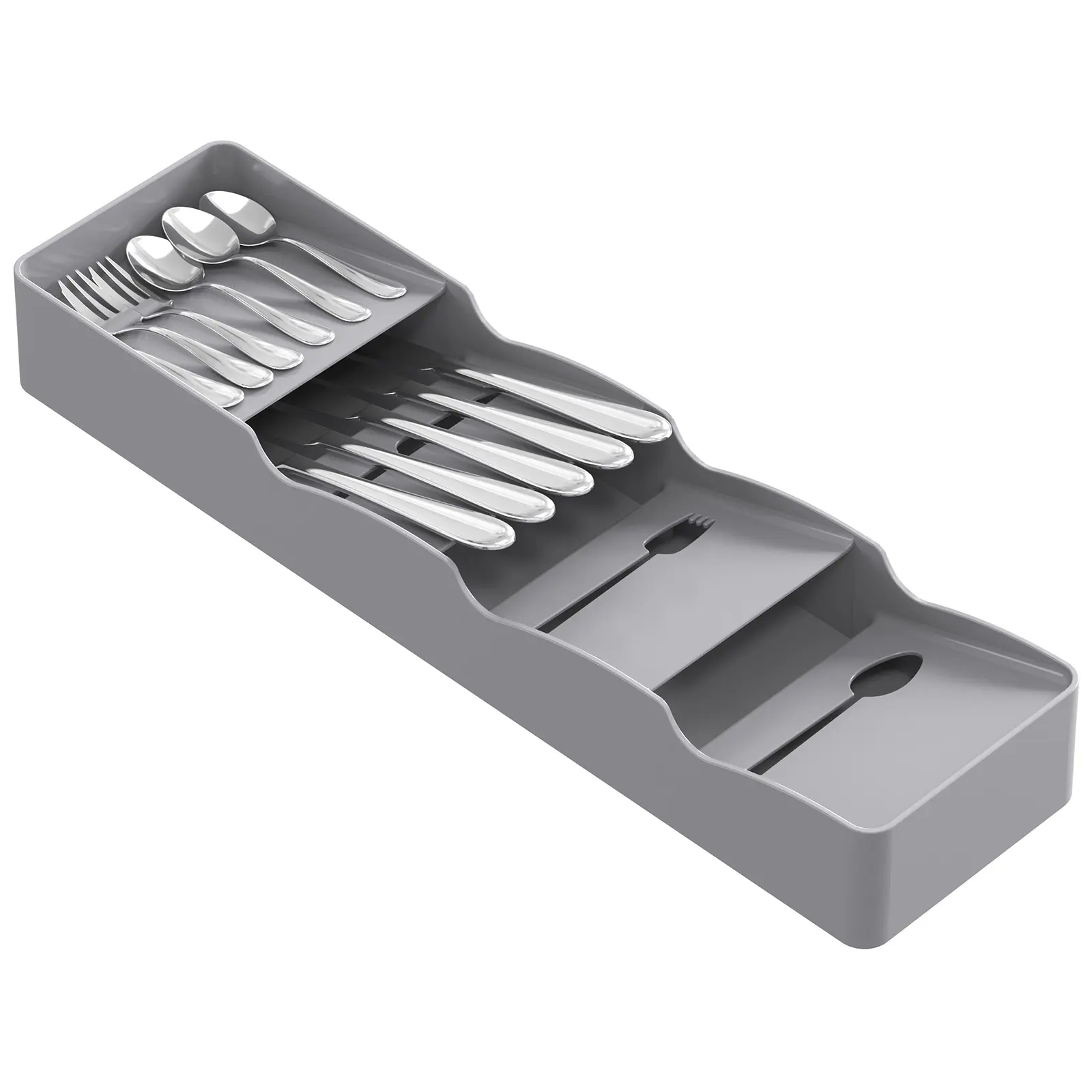 Lifewit Rectangular Durable Storage Organizer - Adjustable BPA-Free Thick Narrow Plastic Kitchen Flatware Drawer Tray with Drain Holes, Cutlery Holder for Knives, Spoons & Forks, Flatware Stays Put, Wipes Clean Fast