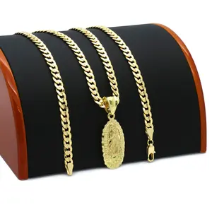 MaxBling81 Brass Gold Plated Virgin Mary/Guadalupe High-End Fashion Pendant with 14K Stamped 5mm 20"-24" Cuban Chain Hip Hop Fashion Jewelry Necklace, Fashion Pendants